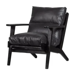 WOOOD Fauteuils|Houston Fauteuil leer/hout zwart