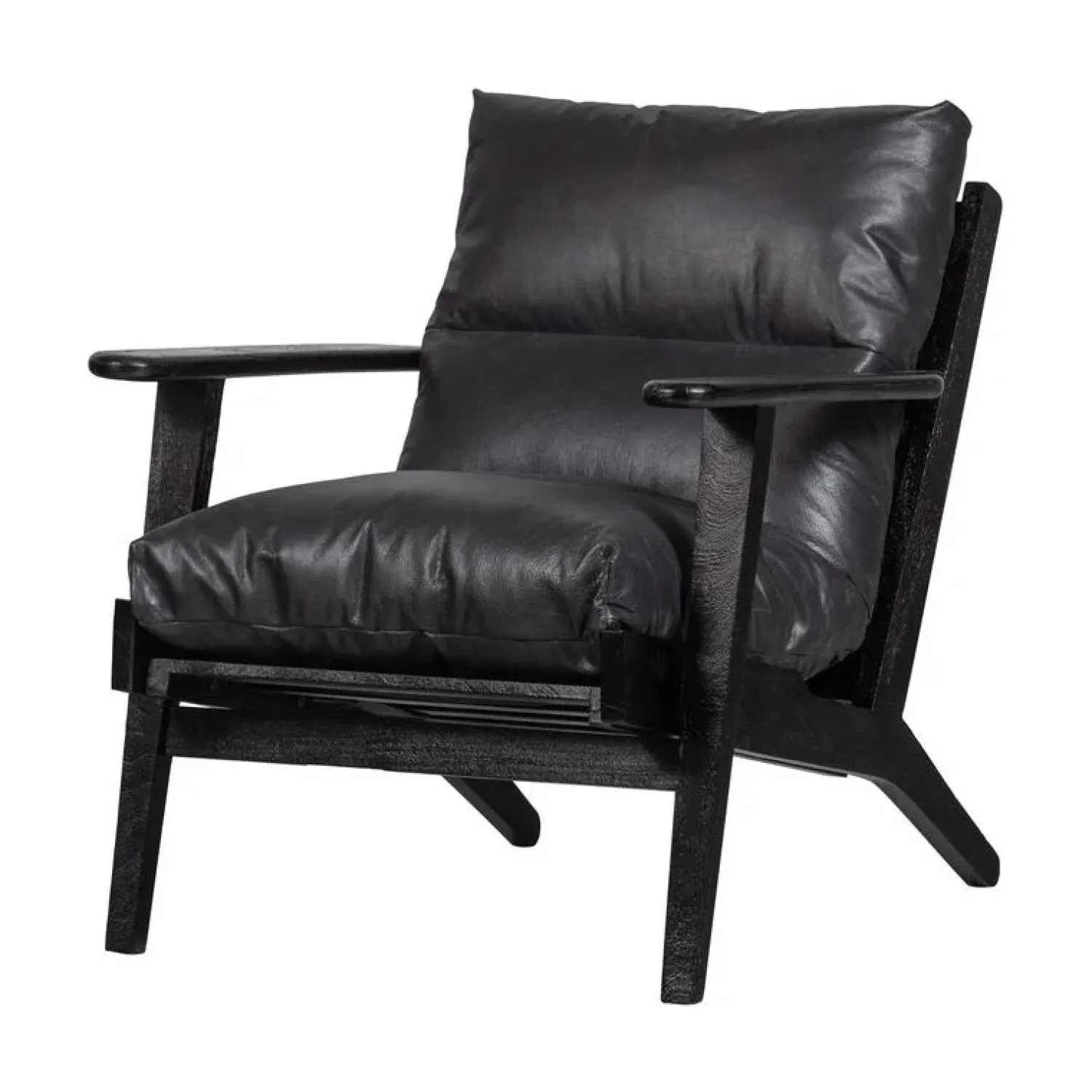 WOOOD Fauteuils|Houston Fauteuil leer/hout zwart