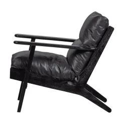 WOOOD Fauteuils|Houston Fauteuil leer/hout zwart