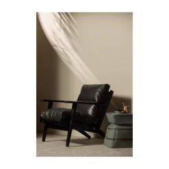 WOOOD Fauteuils|Houston Fauteuil leer/hout zwart