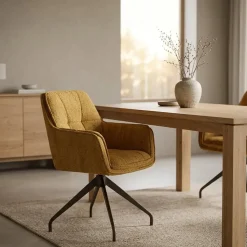 Eleonora Eetkamerstoelen|Hugo Eetkamerstoel Mosterd stof