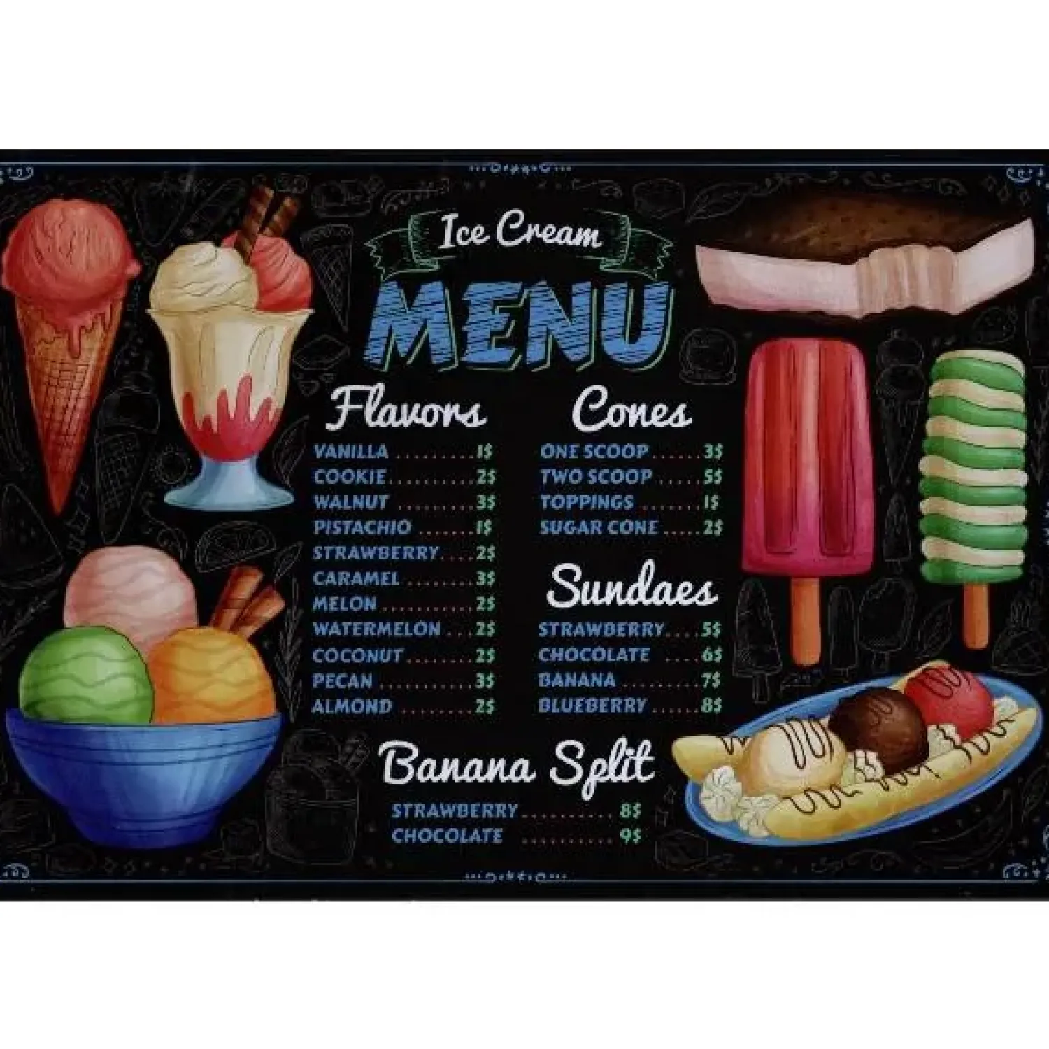 Cavetown Metalen Borden|Ice Cream Menu - metalen bord