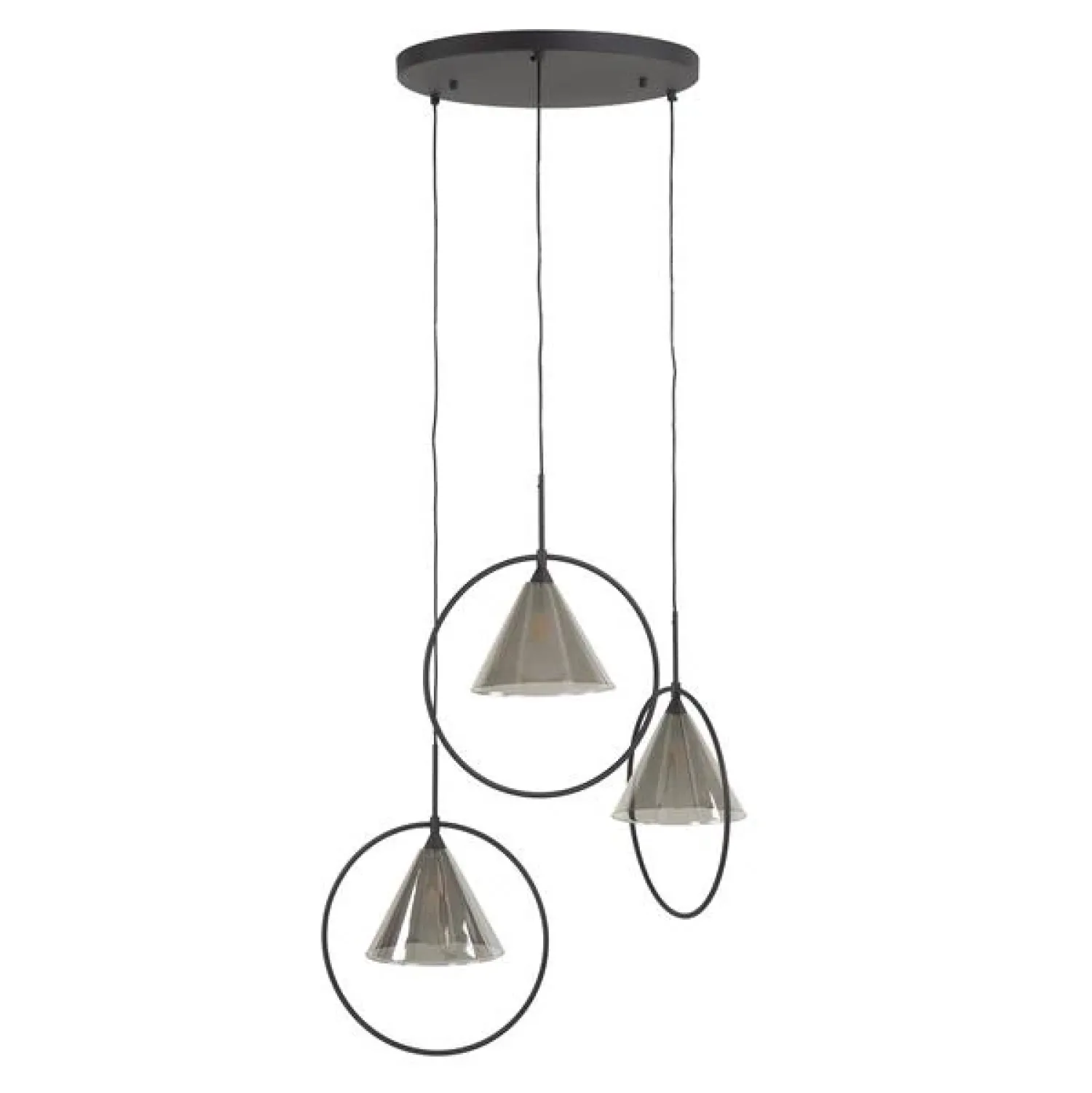 Trading Lighting Hanglampen|Glazen Hanglamp|Indra 3-lichts Hanglamp getrapt Smoke