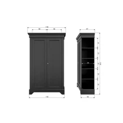 WOOOD Vitrinekasten|Industriele Kasten|Isabel Brocante kast grenen zwart 118cm