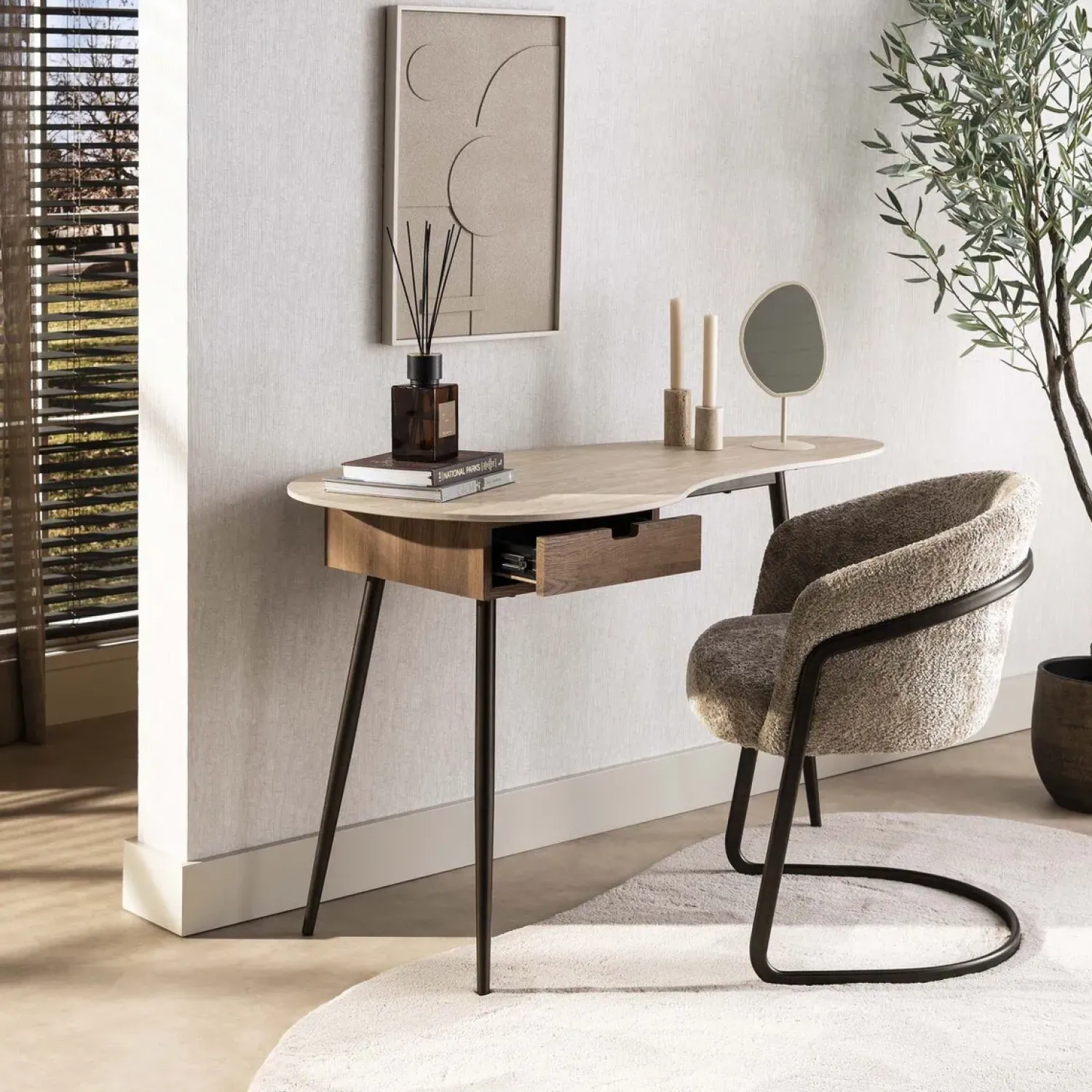 Kalfort Kapstokken|Isabella Kaptafel 1 lade travertin 127cm