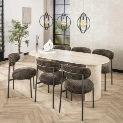 Kalfort Eetkamerstoelen|Jaimy Eetkamerstoel Stof Bruin