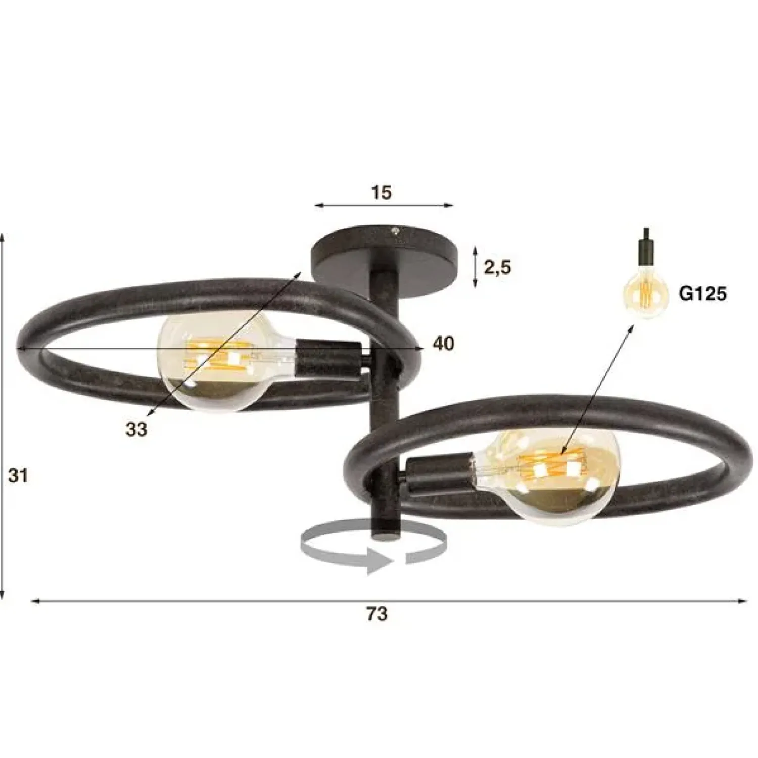 Kalfort Plafondlampen|Jane 2-lichts Plafondlamp Artic zwart