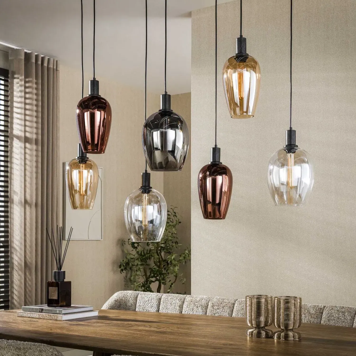 Kalfort Hanglampen|Glazen Hanglamp|Jenny 7-lichts Hanglamp Meerkleurig glas