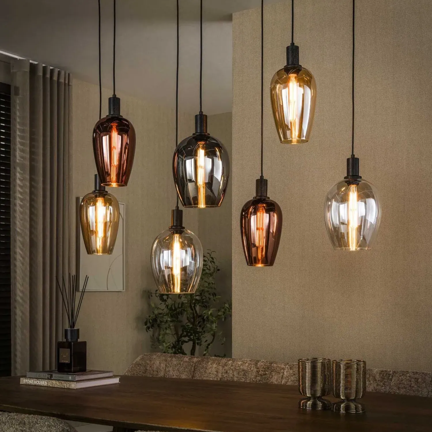 Kalfort Hanglampen|Glazen Hanglamp|Jenny 7-lichts Hanglamp Meerkleurig glas