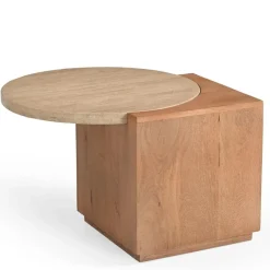 Furndea Bijzettafels|Jessie Bijzettafel Mangohout Travertin 60 cm