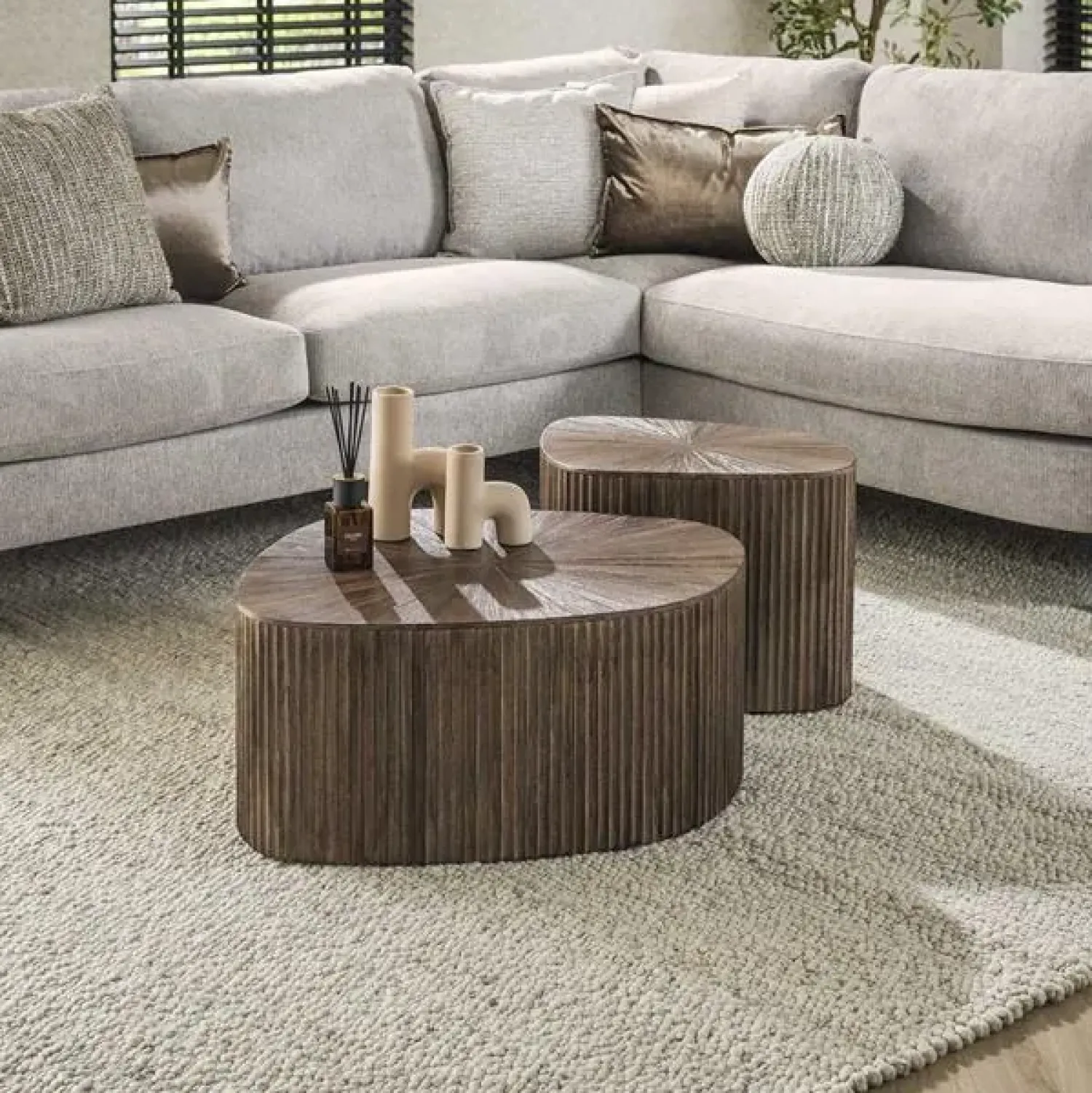 Kalfort Salontafels|Jill Salontafel XL set van 2 driehoekig Teakhout