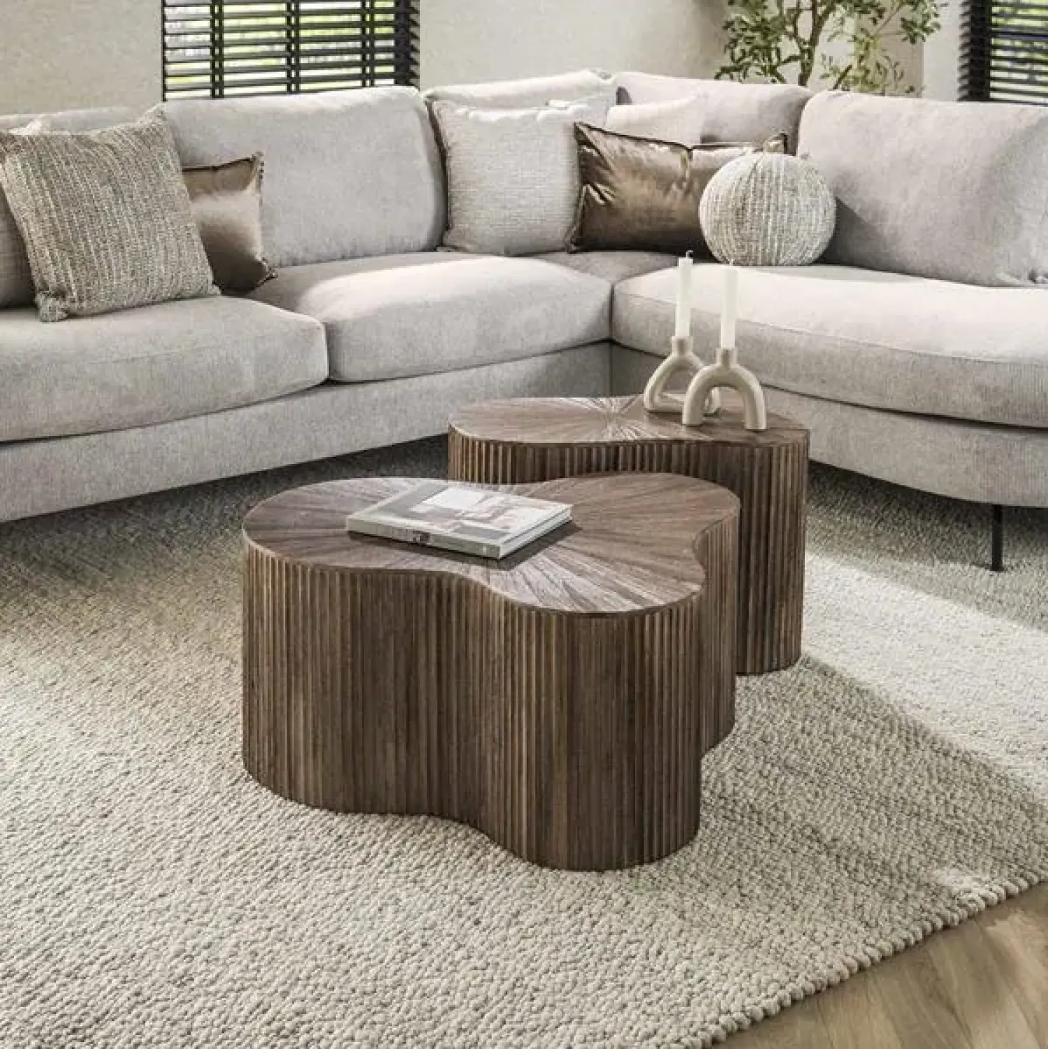 Kalfort Salontafels|Jill Salontafel XL set van 2 klavervormig Teakhout