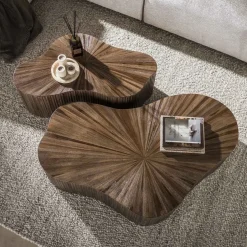 Kalfort Salontafels|Jill Teak XL Salontafel Shamrock Set van 2 Teakhout Espresso