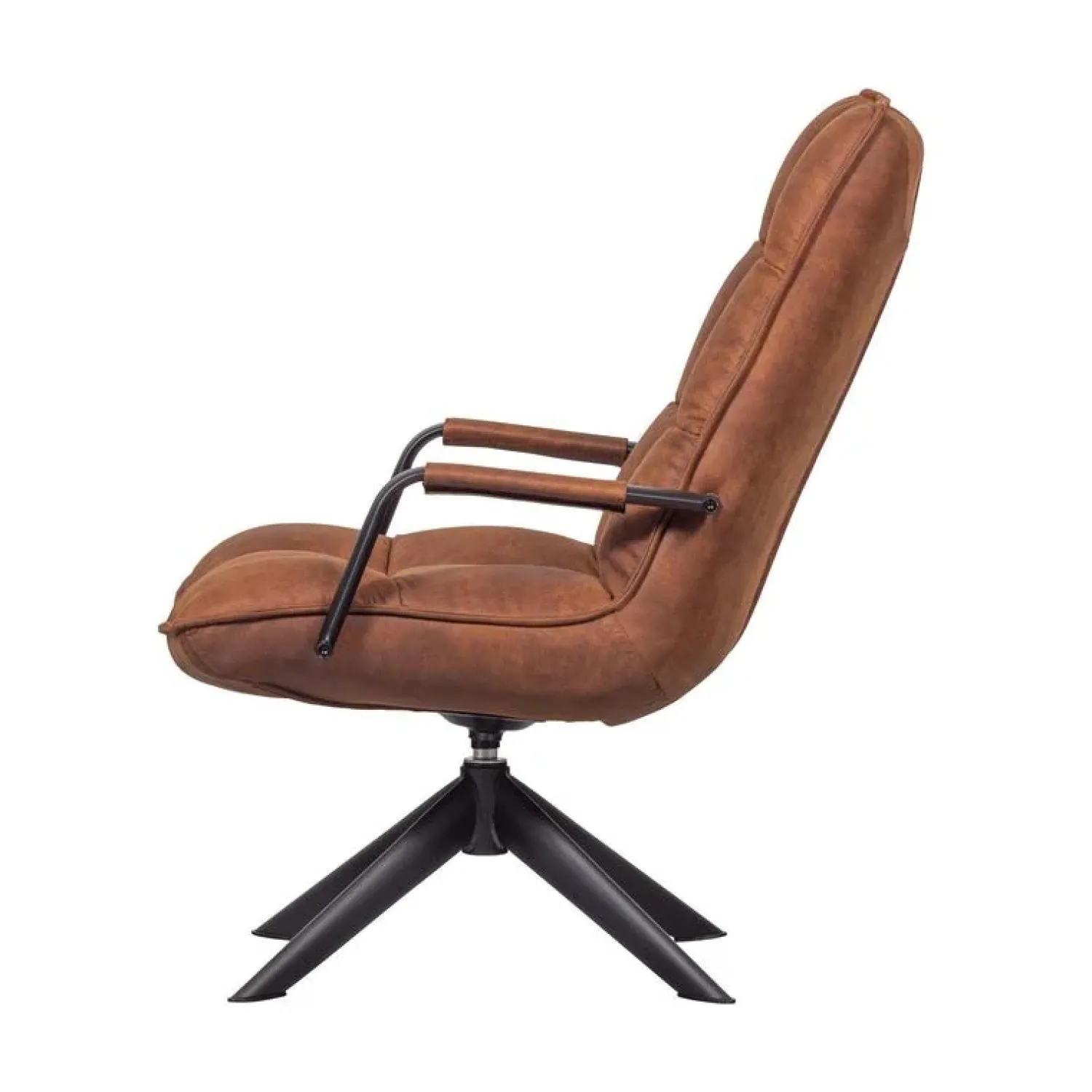 WOOOD Fauteuils|Jouke Draaifauteuil met armleuning leerlook cognac