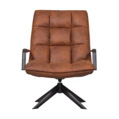 WOOOD Fauteuils|Jouke Draaifauteuil met armleuning leerlook cognac
