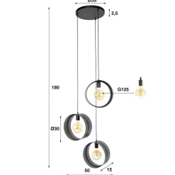 Kalfort Hanglampen|Juno 3-lichts Hanglamp Charcoal