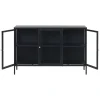 LykkeHome Dressoirs|Industriele Kasten|Kaya 3 deurs vitrinekast zwart metaal 132cm