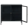 LykkeHome Dressoirs|Industriele Kasten|Kaya 2 deurs vitrinekast zwart metaal 90cm