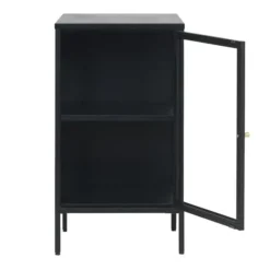LykkeHome Dressoirs|Industriele Kasten|Kaya 1 deurs vitrinekast zwart metaal 45cm