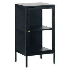 LykkeHome Dressoirs|Industriele Kasten|Kaya 1 deurs vitrinekast zwart metaal 45cm
