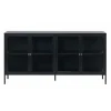 LykkeHome Dressoirs|Industriele Kasten|Kaya 4 deurs vitrinekast zwart metaal 170cm