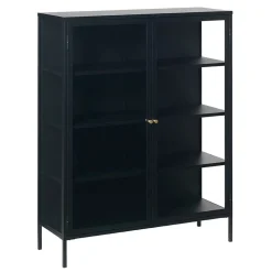 LykkeHome Boekenkasten|Vakkenkasten|Kaya vitrinekast zwart metaal 110cm