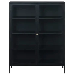 LykkeHome Boekenkasten|Vakkenkasten|Kaya vitrinekast zwart metaal 110cm