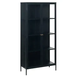 LykkeHome Boekenkasten|Vakkenkasten|Kaya vitrinekast zwart metaal 90cm