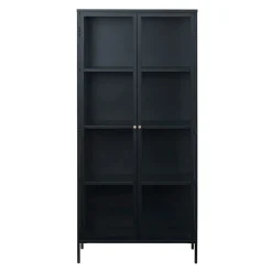 LykkeHome Boekenkasten|Vakkenkasten|Kaya vitrinekast zwart metaal 90cm