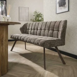 Kalfort Eetkamerbanken|Eetkamerbanken|Kelly Eetkamerbank Hoven taupe met bruin bronzen poot