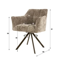 Kalfort Eetkamerstoelen|Kelly Eetkamerstoel Hoven champagne met bruin bronzen poot