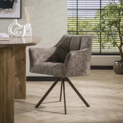 Kalfort Eetkamerstoelen|Kelly Eetkamerstoel Hoven taupe met bruin bronzen poot