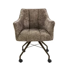 Kalfort Eetkamerstoelen|Kelly Eetkamerstoel met wieltjes Hoven champagne met bruin bronzen poot