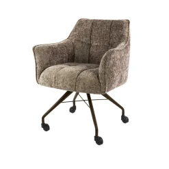 Kalfort Eetkamerstoelen|Kelly Eetkamerstoel met wieltjes Hoven champagne met bruin bronzen poot