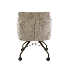 Kalfort Eetkamerstoelen|Kelly Eetkamerstoel met wieltjes Hoven zand met bruin bronzen poot