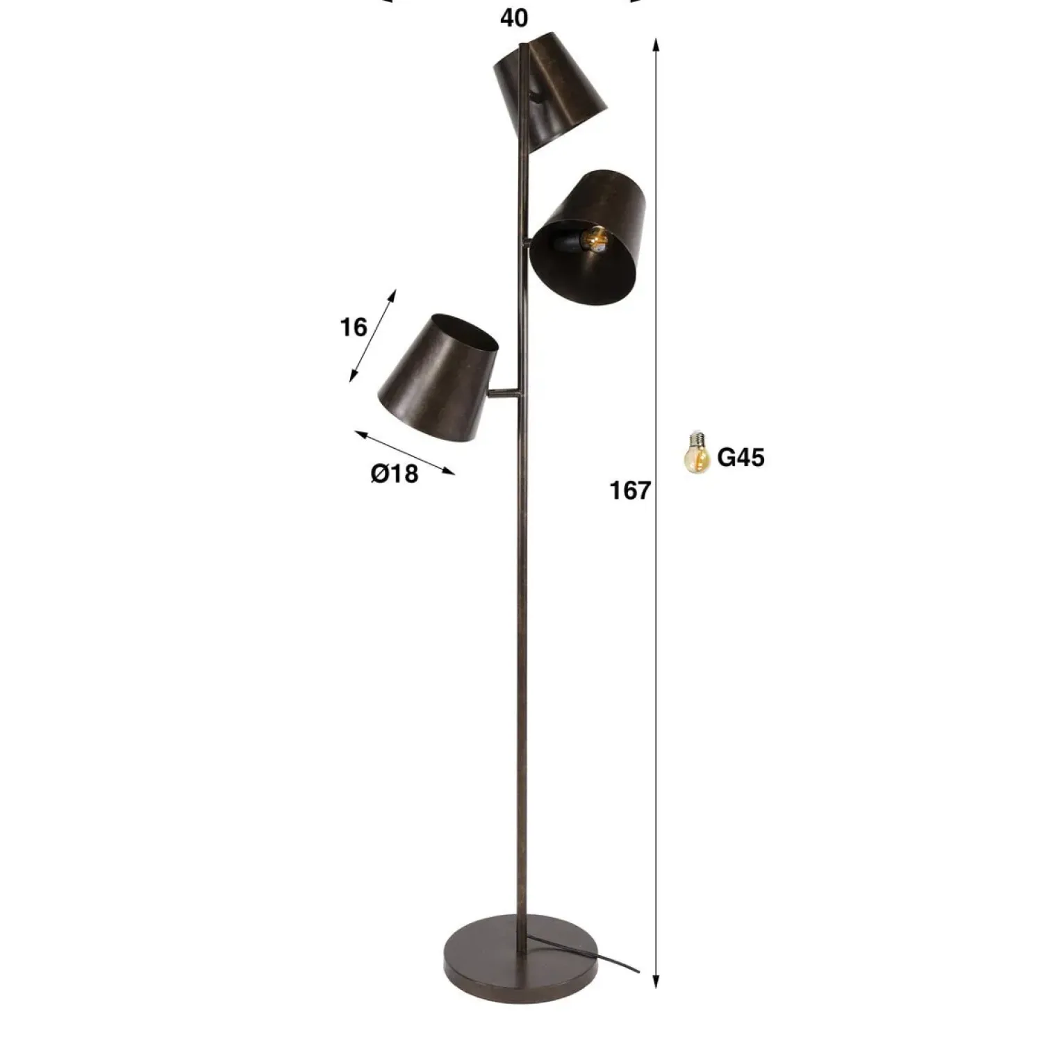 Kalfort Vloerlampen|Kenan 3-lichts Vloerlamp Bruin