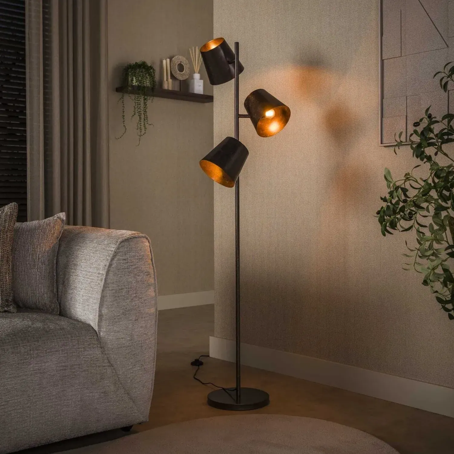 Kalfort Vloerlampen|Kenan 3-lichts Vloerlamp Bruin