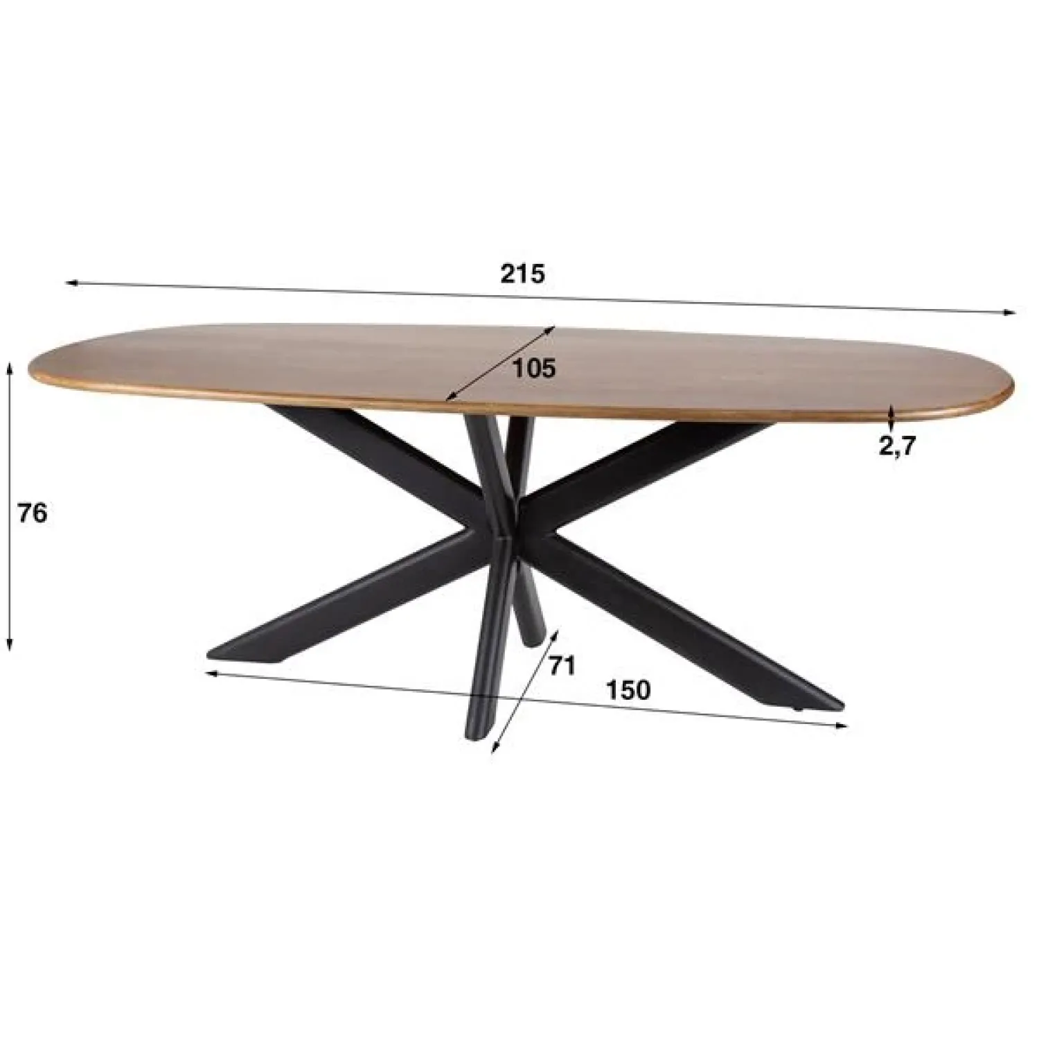 Kalfort Eettafels|Kevin Eettafel deens ovaal Mangohout 180cm