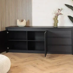 Maison Madera Dressoirs|Industriele Kasten|Kiara Dressoir Klein Zwart 212cm