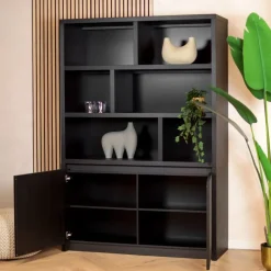 Maison Madera Vakkenkasten|Industriele Kasten|Kiara Vakkenkast 2-deur 6-vaks Zwart 138cm
