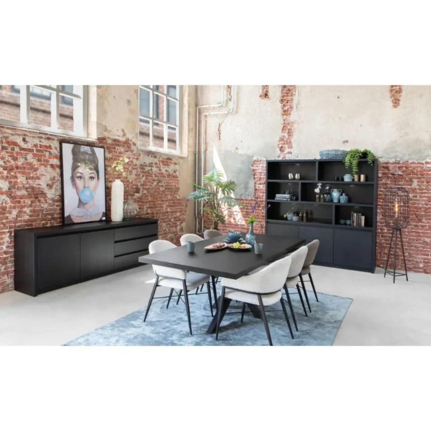 Maison Madera Vakkenkasten|Industriele Kasten|Kiara Vakkenkast 3-deur 6-vaks Zwart 202cm