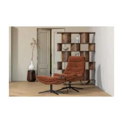 WOOOD Fauteuils|Kube Draaifauteuil met hocker bruin