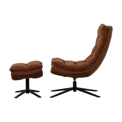 WOOOD Fauteuils|Kube Draaifauteuil met hocker bruin