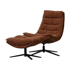 WOOOD Fauteuils|Kube Draaifauteuil met hocker bruin