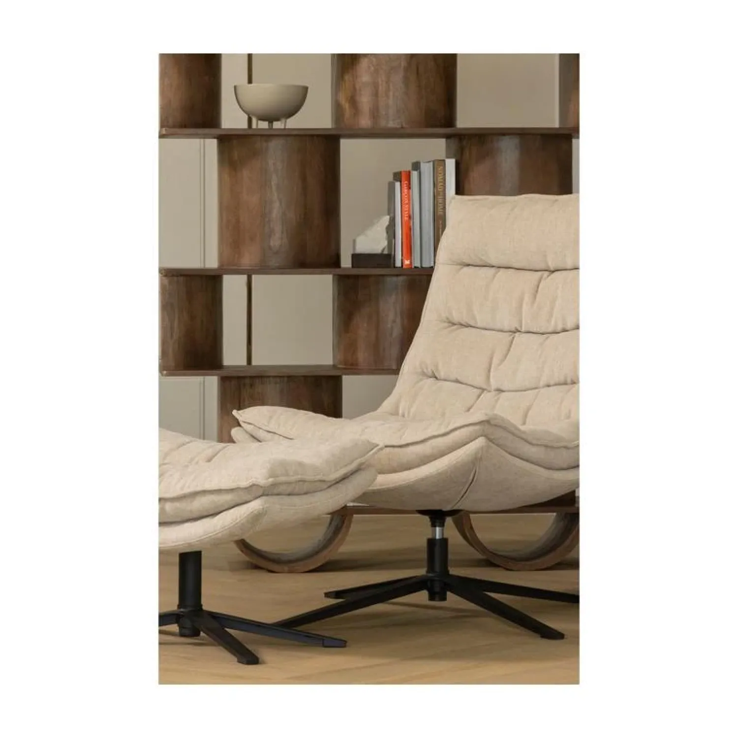 WOOOD Fauteuils|Kube Draaifauteuil met hocker naturel