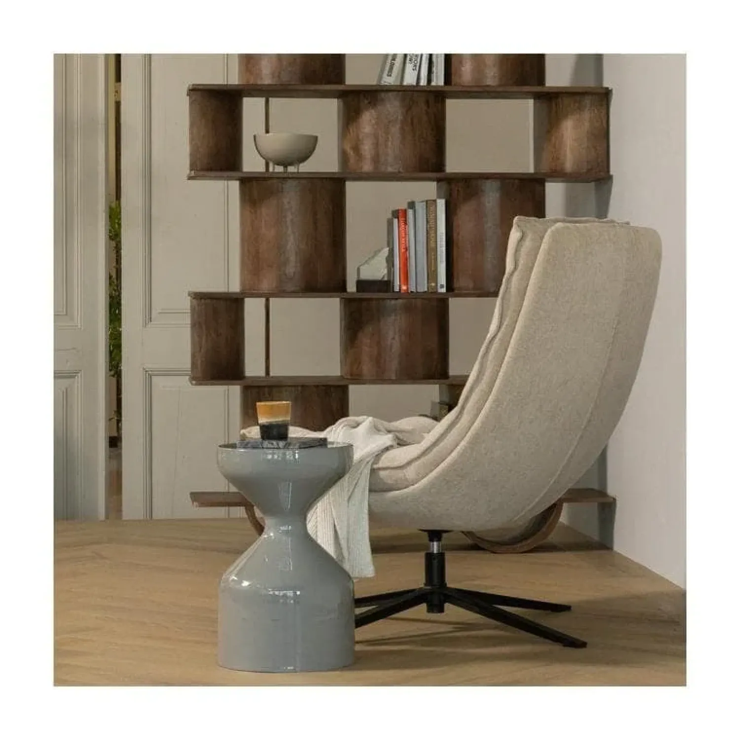 WOOOD Fauteuils|Kube Draaifauteuil met hocker naturel