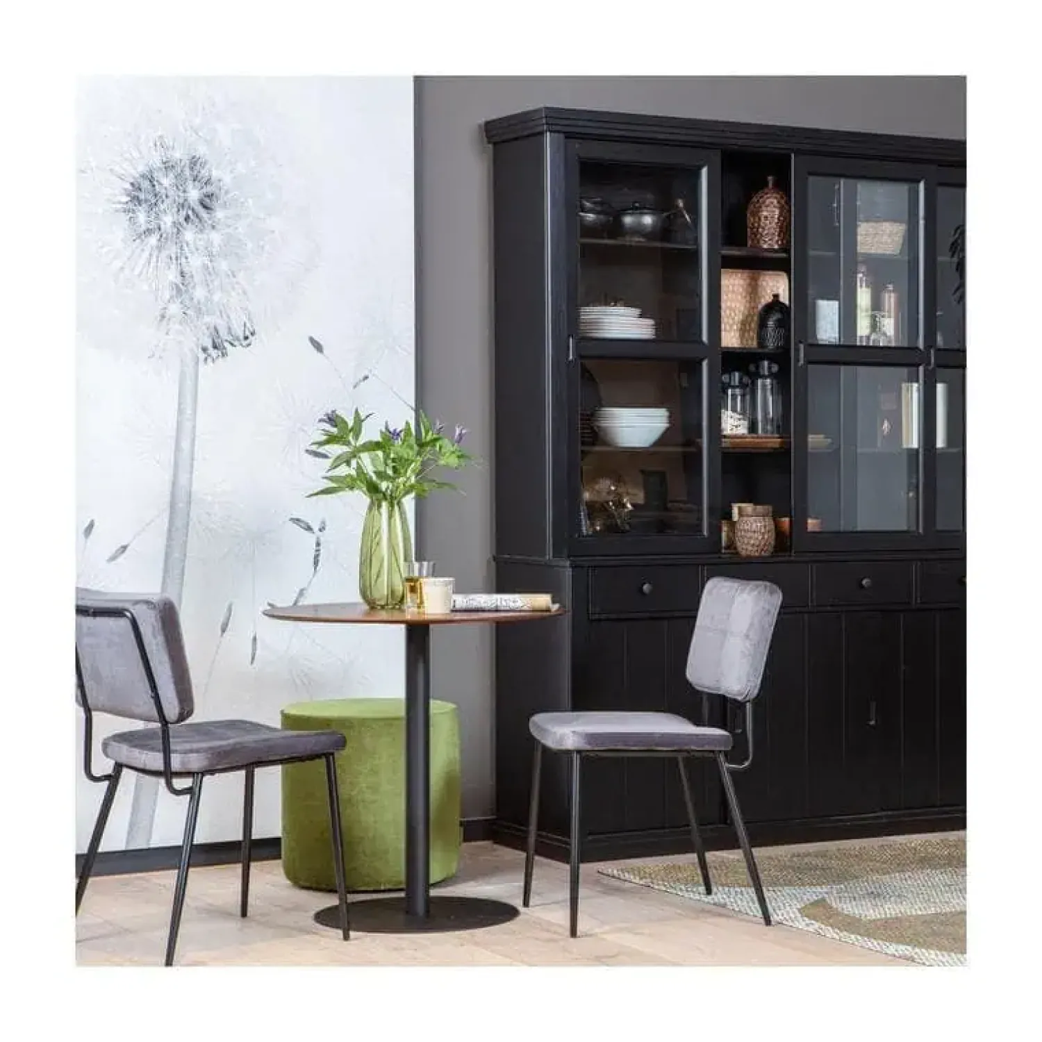 WOOOD Vitrinekasten|Industriele Kasten|Lagos Buffetkast grenen zwart 166cm