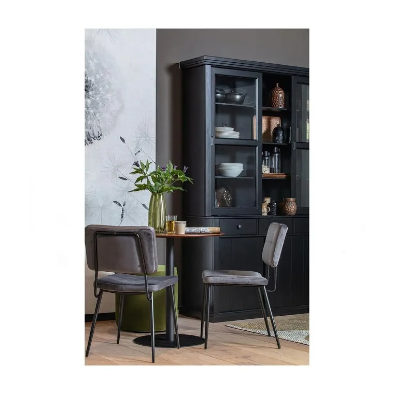 WOOOD Vitrinekasten|Industriele Kasten|Lagos Buffetkast grenen zwart 166cm