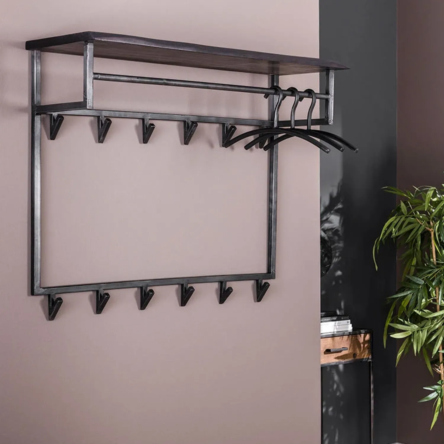 Kalfort Kapstokken|Lanco kapstok hoog industrieel 100cm 12 haken zwart