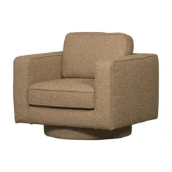 vtwonen Fauteuils|Lazy Draaifauteuil bouclé bruin